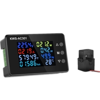 KWS AC 8in1 220V 110V 50V~300V 100A Digital Power Energy Voltmeter Ammeter Voltage Wattmeter Kwh temperature Meter Time Split CT