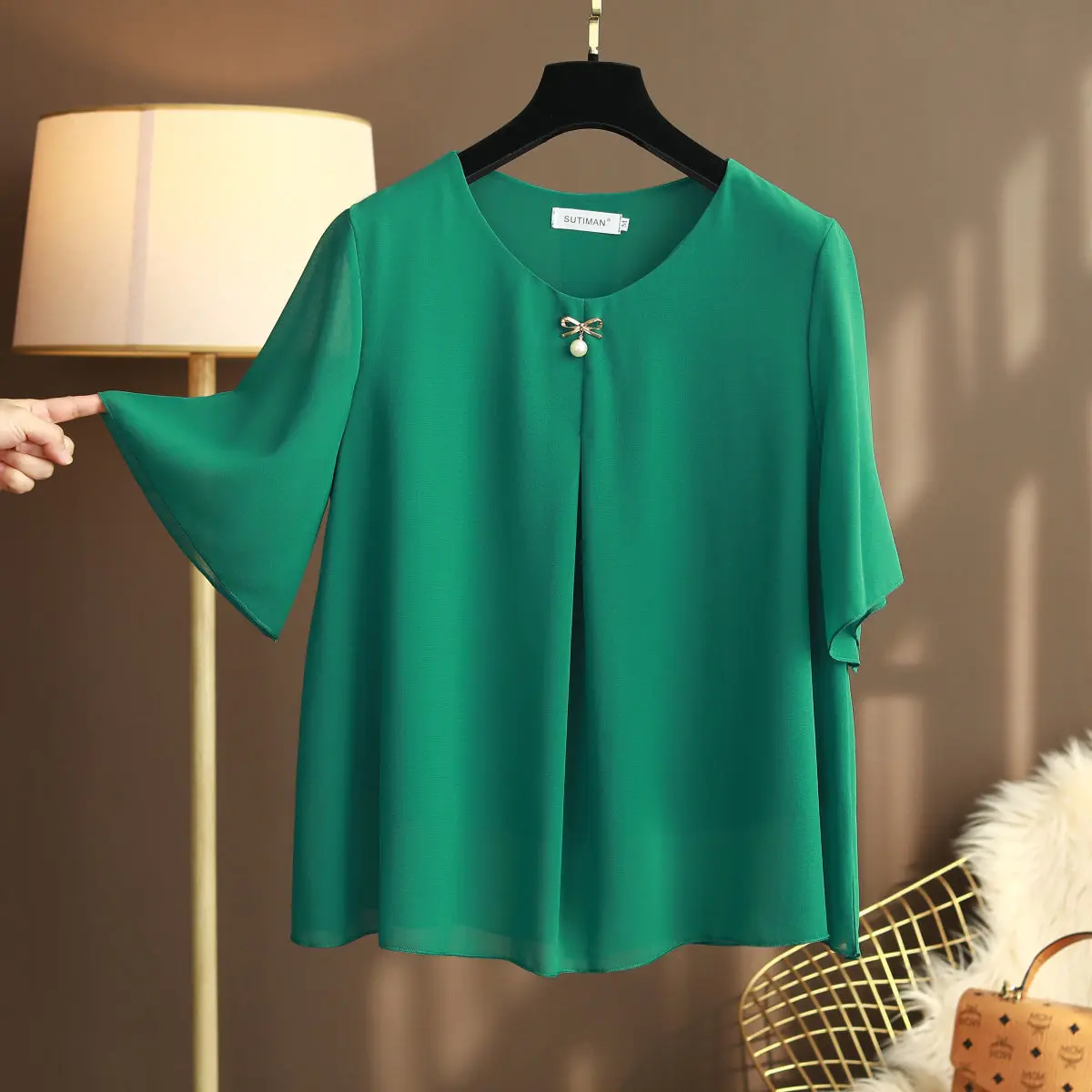 Béo Phì Nữ Áo Voan Plus Kích Thước 6XL 2022 Mùa Hè Mới Ngắn Tay Rời Chắc Chắn Áo Sơ Mi Áo Blusa De Talla Grande