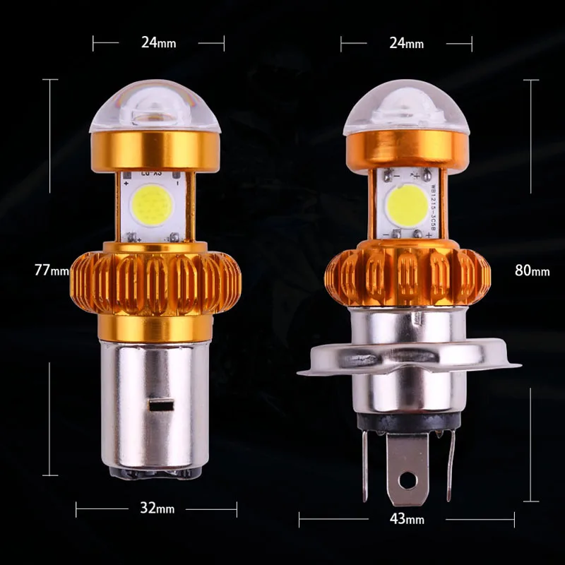 Faro delantero de motocicleta H4 BA20D 3SMD, Bombilla COB Hi/Low, 12V-96V, antiniebla, súper brillante, 1 ud.