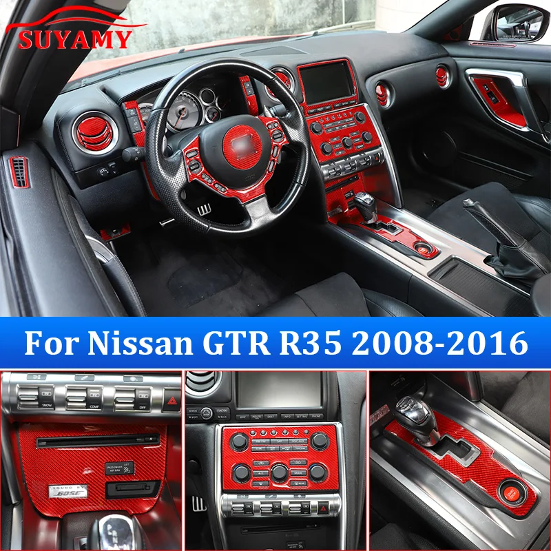 

Наклейки на панель передач для Nissan GTR R35 2008-16, красные, из мягкого углеродного волокна, аксессуары для украшения интерьера автомобиля