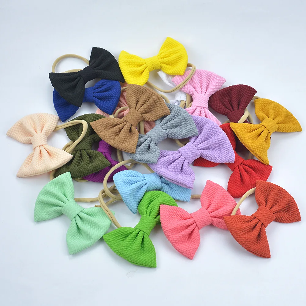 Baby Headband Nylon Girls Hair Bows Accessories Candy Color Infant Bubble Cloth Hairbands Kids Lovely Head Bands Soft 3.9 Inch