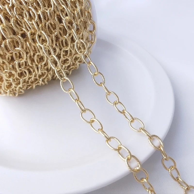 

Pure Brass 14K Gold Plated Oval Twist Cable Chain Heavy Circle Textured Chunky DIY Chains for Punk Rock Jewelry Making Supplies