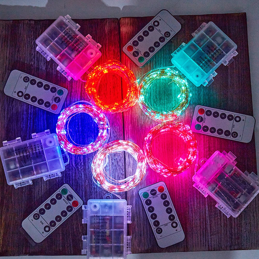 DC4.5V LED Copper Wire Lamp Remote Control 8 Flashing Mode Battery Box Copper Wire String Lights Christmas Decoration Lights