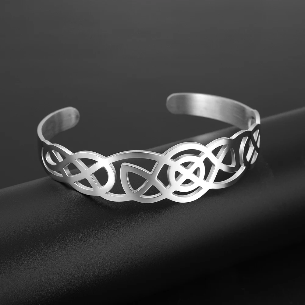 Skyrim Vintage Stainless Steel Celtics Knot Bangles Cutout Gold Color Adjustable Men Women Couple Cuff Bracelets Jewelry Gift