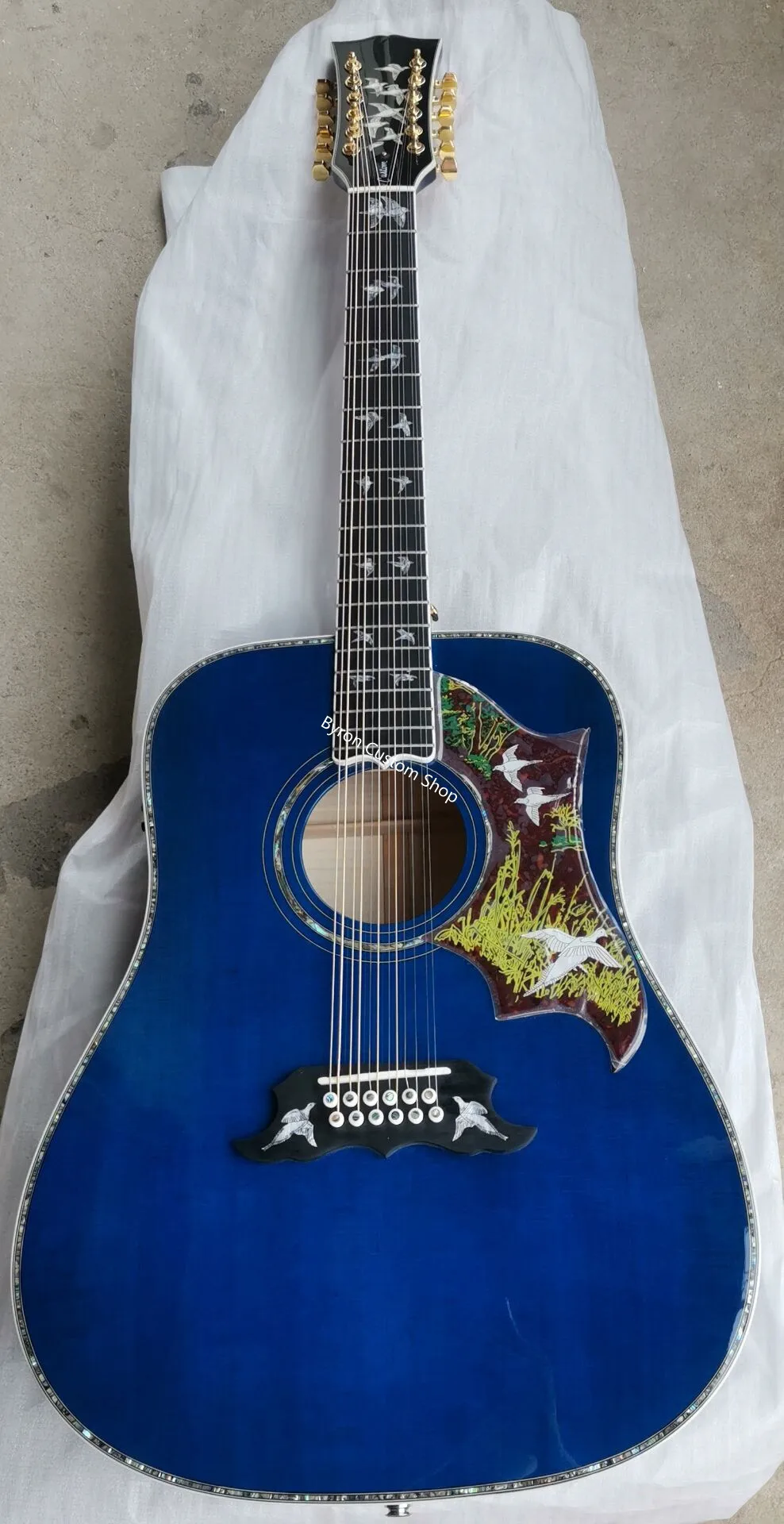 free shipping 12 string acoustic guitar AAAA 12-string custom all solid wood Doves in flight viper blue custom acoustic 12 guita