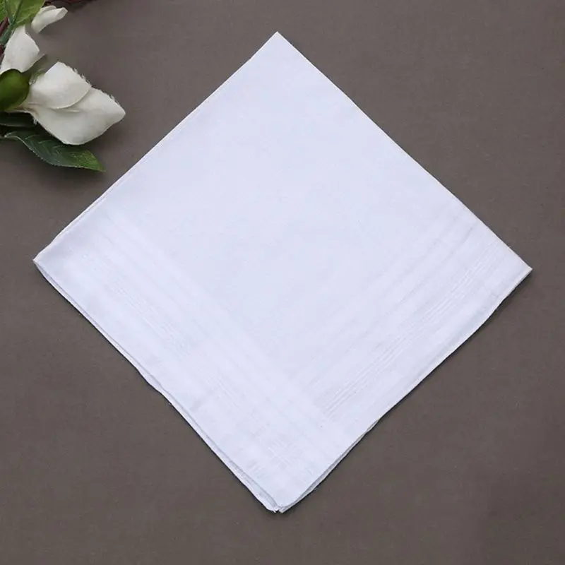 12Pcs/Set 40x40cm Men Women Cotton Handkerchiefs Pure White Classic Hankies Jacquard Striped Pocket Square Towel DIY Painting