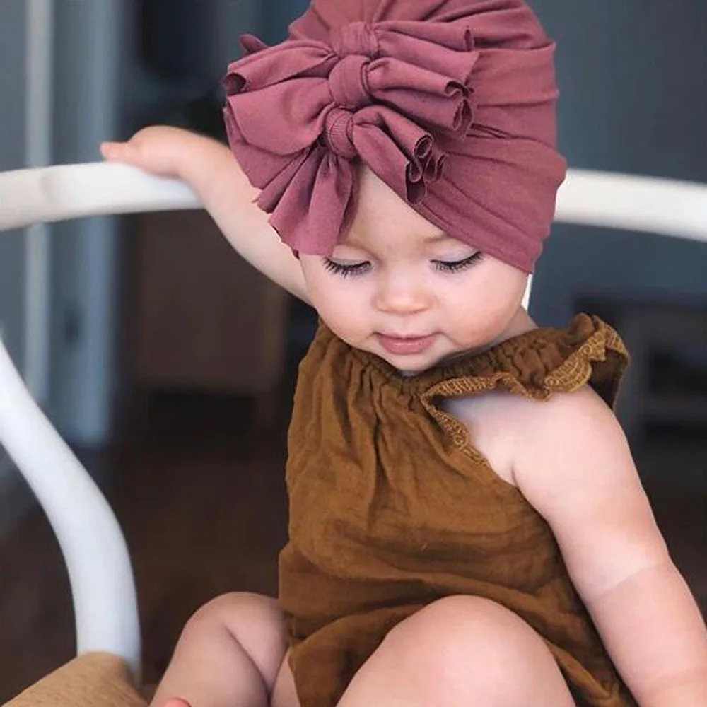 Cotton Newborn Solid Color Pleated Hat BeBes Twist Turban Bow Knot Baby Girls Cap Hat Unisex Cotton Soft Head Hoop Infant Beanie