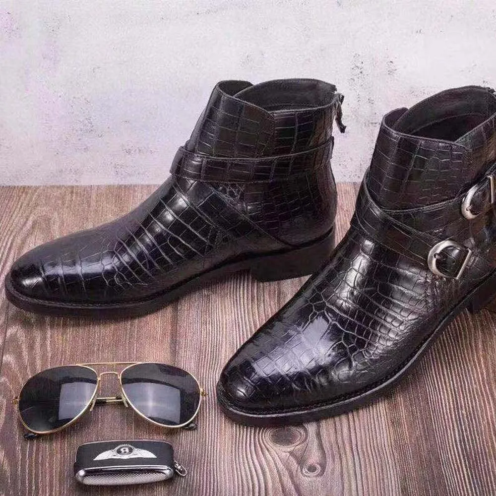 hexiaofengdedian men shoes male crocodile leather boots balck winter black new arrival boots