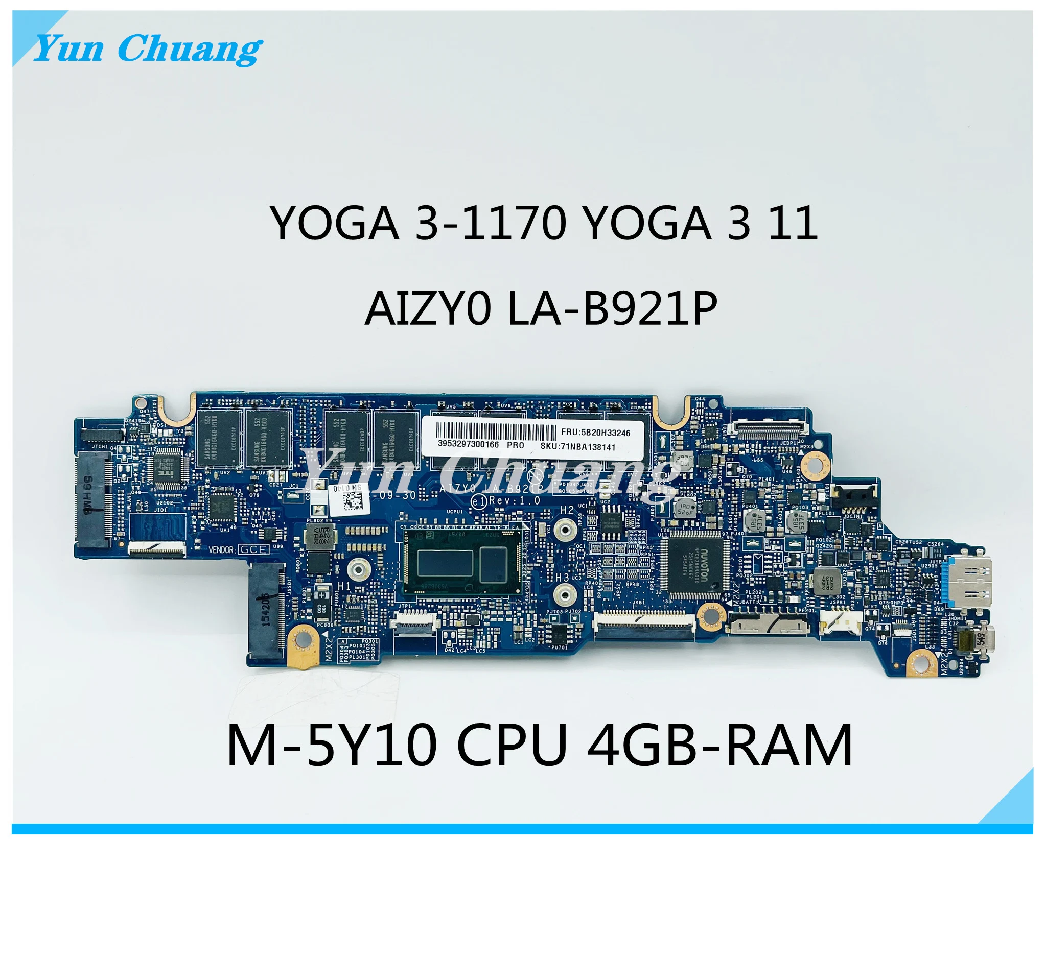 

5B20H33246 AIZY0 LA-B921P Laptop Motherboard For Lenovo YOGA 3 11 YOGA 3-1170 Mainboard 4G/8G RAM M-5Y10 CPU Used 100% work