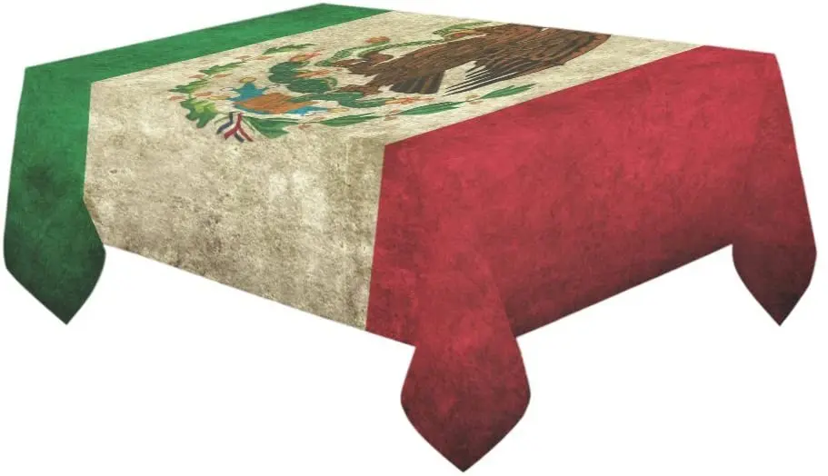 Grunge Mexican Flag Home Décor Vinage Mexico Green Red Modern Fabric Desk Cover Table Cloth