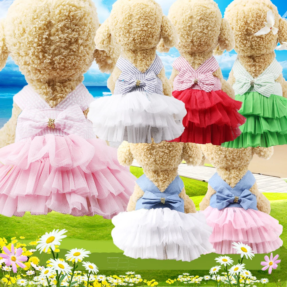 Summer Dog Lace Tullle Dress Pet Dog Clothes For Small Dog Party Birthday Wedding Bowknot Dress Puppy Costume Spring Pet Clothes