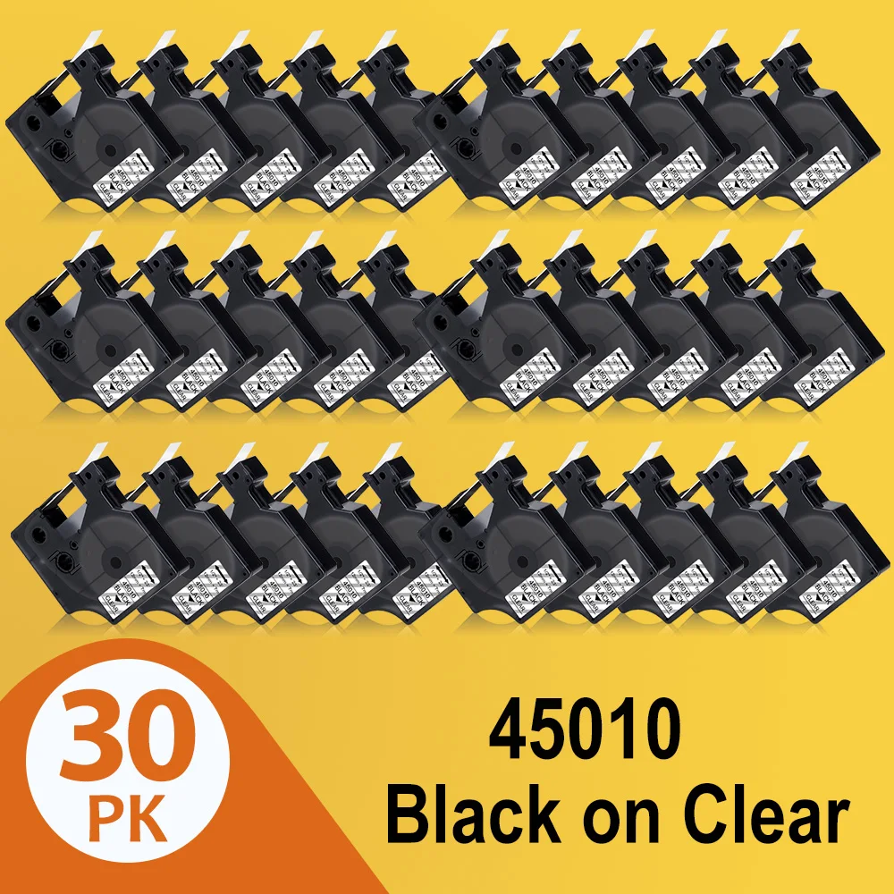 

30PK 45010 Tapes Compatible for Dymo D1 45010 12mm Black on Clear Printer Ribbon for Dymo Label Manager Maker LM160 LM280 LM210