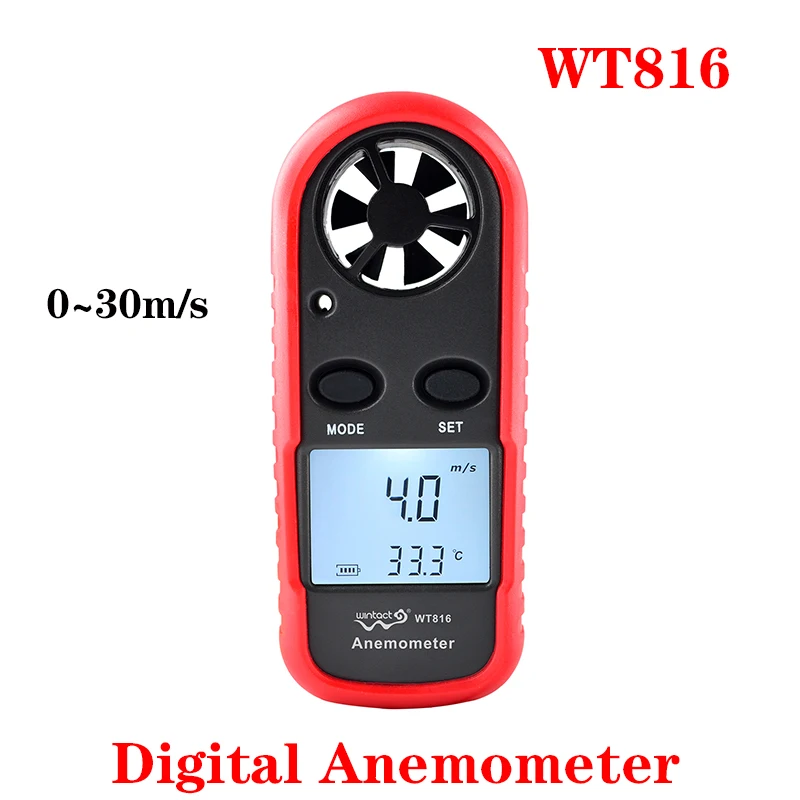 

5PCS Handheld Digital Anemometer 30m/s Thermometer Portable Windmeter WT816 Windmeter LCD Wind Speed Meter Measuring Wind Speed