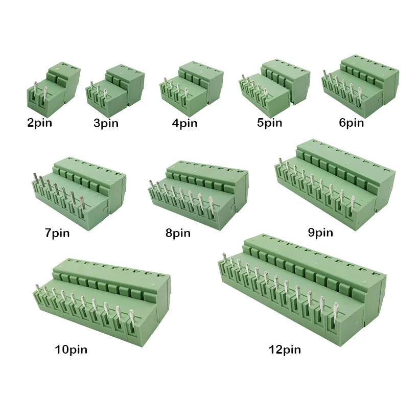 5Pairs KF2EDG 15EDG 3.81mm 2/3/4/5/6/7/8/9/10/12 Pin Right Angle PCB Screw Terminal Block Connector 3.81 mm Pin Header Socket