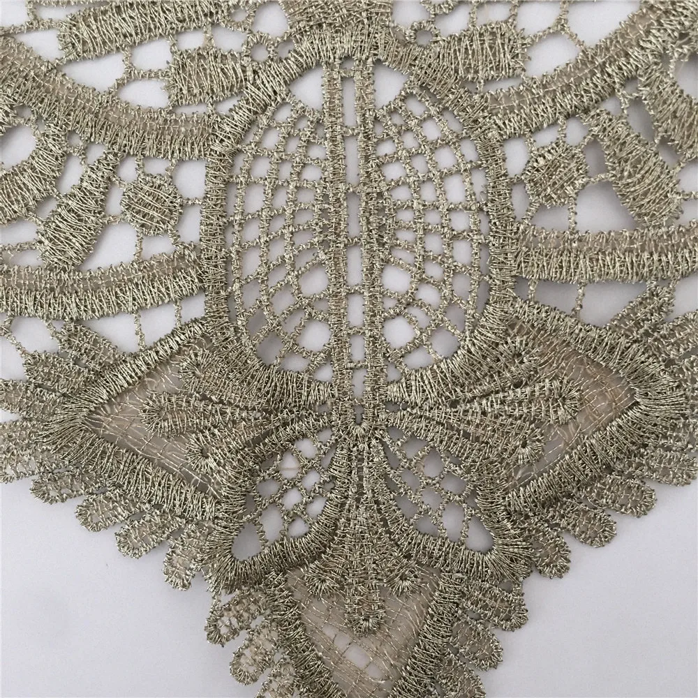 golden Embroidered Lace Collar Neckline Venise Applique Embroidery on Patches Sewing Fabric DIY Trim Clothing Accessories YL199