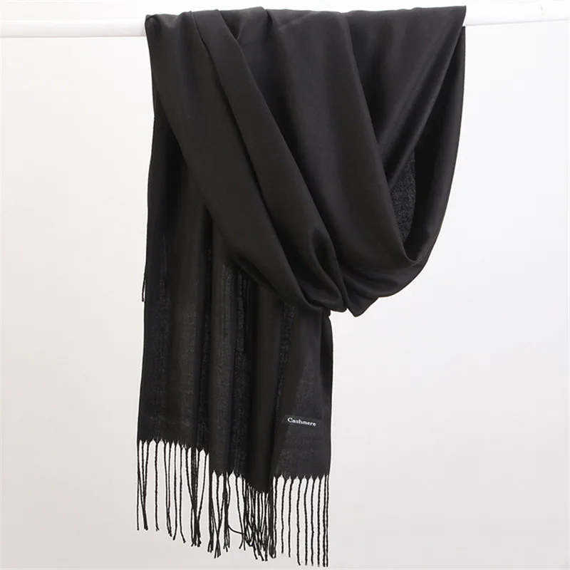 Fashion Solid Color 2023 Women Scarf Winter Hijabs Tessale Tassels Long Lady Shawls Cashmere Like Pashmina Hijabs Scarves Wraps