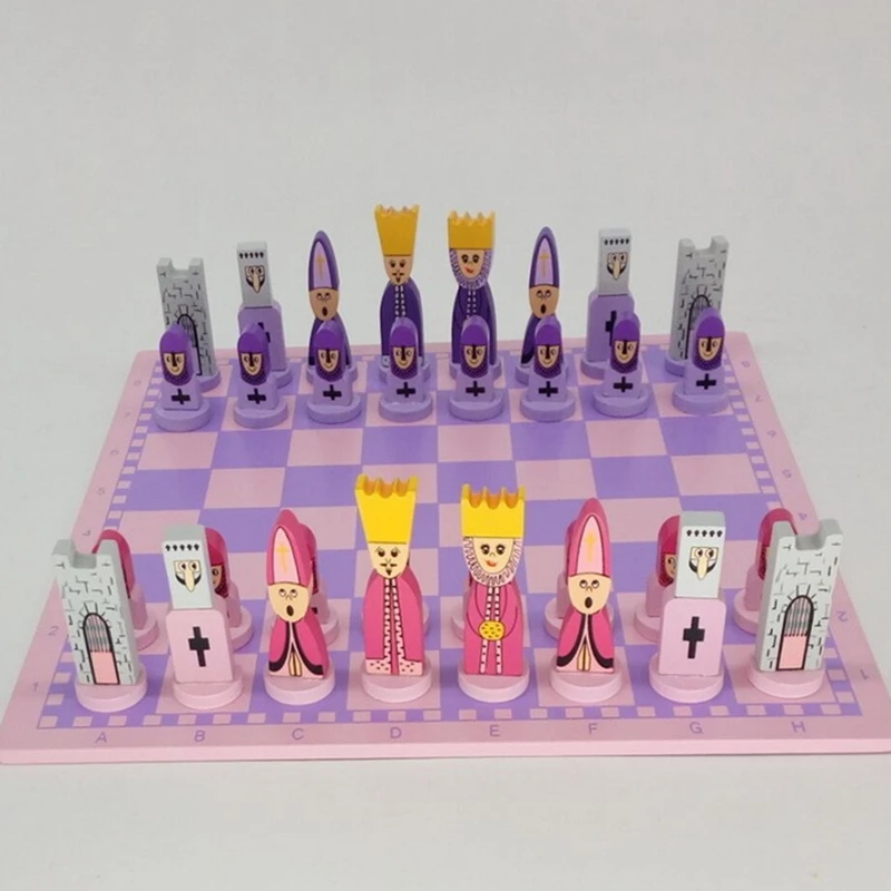 Travel Chess Set with Chess Board Educational Toys for Kids and Adults Pink