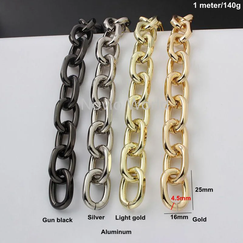 1-5-10 meters 4 colors 4.5mm thick 25*16mm aluminum meterial polished chains for woman handbag purse accessories