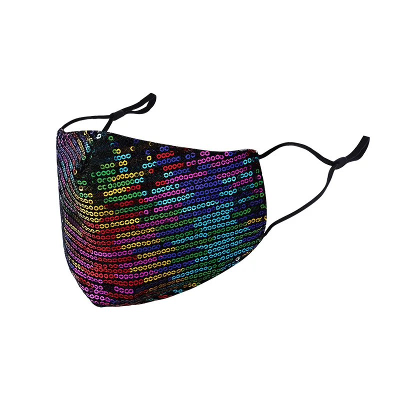 2 PC  Fashion Bling Sequined Personality Shiny Dust mask Three-layer Cotton Replaceable Filter Colorful  Women Mask