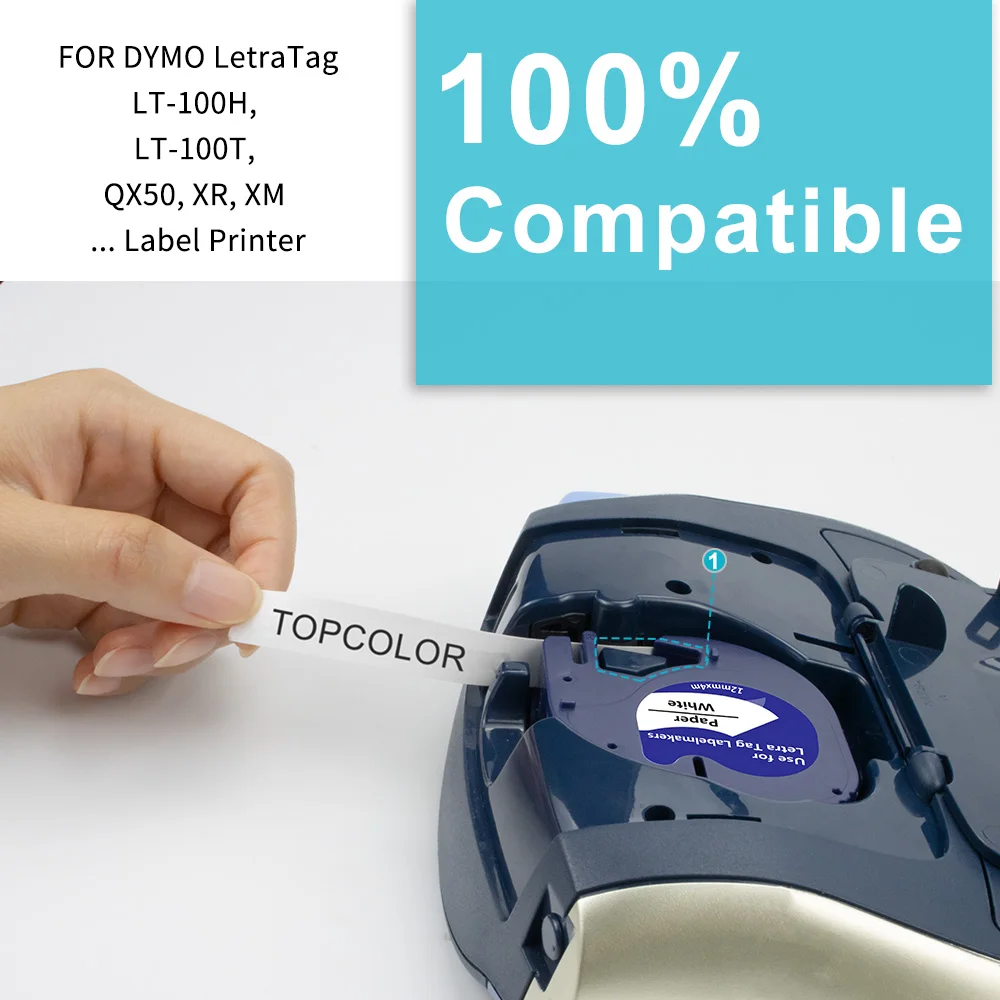 Compatible Dymo 12267 Letratag Label Tape 12 Black on Transparent Label Sticker for Dymo Letratag Label Printer LT100H LT-100H