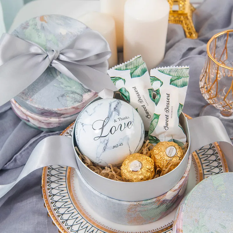 Round Flannelette Elegant Wedding Favor Birthday Party Box Holder Sugar Tea Gift Decoration Package Display Boxes
