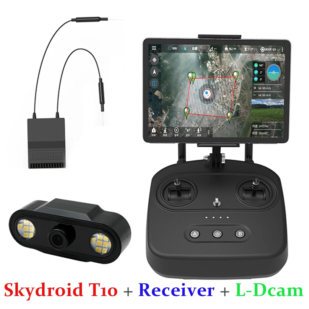 Skydroid T10 10CH 2.4GHZ FHSS Remote Control R10 Receiver PFV Camera/10km Digital Map Transmission Four-In-One Plant Protection