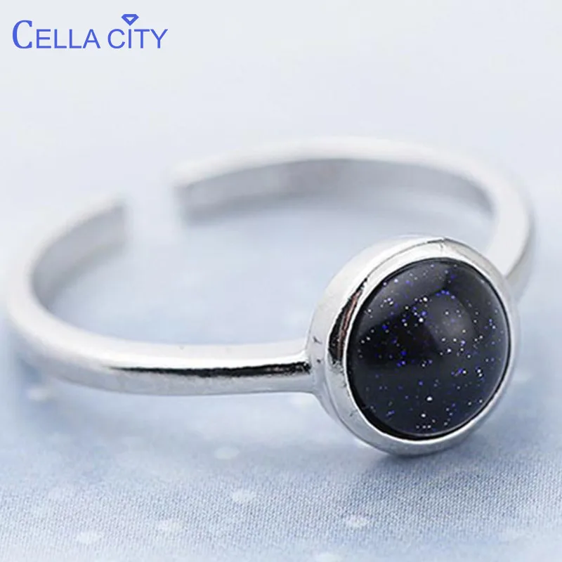 Cellacity trendy new 925 silver ring with round black gemstone charm finger ring for women Anniversary Gifts  Jewelry