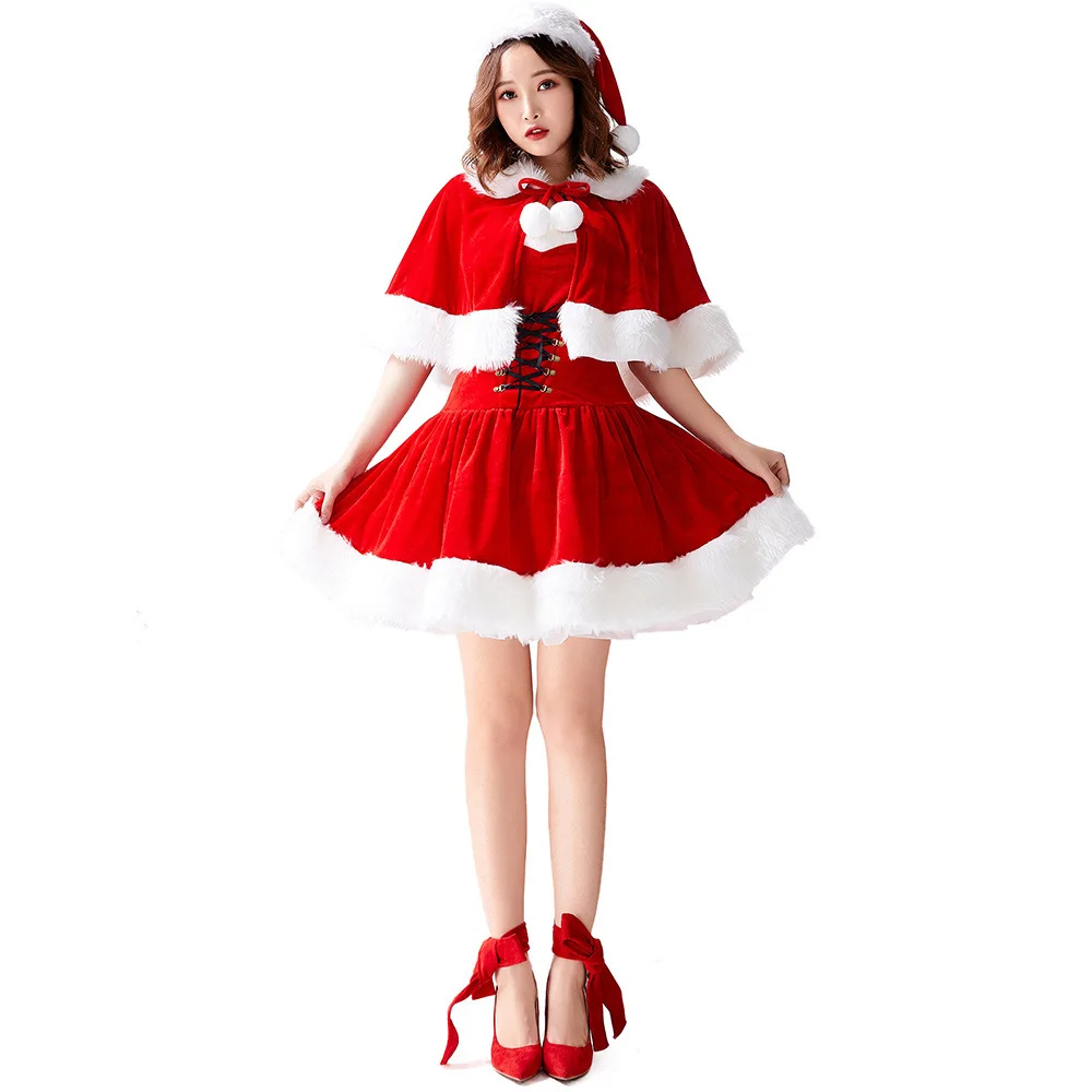 Umorden Red Women Sexy Santa Claus Christmas Costume Dress Outfit Strapless Velvet Corset Set