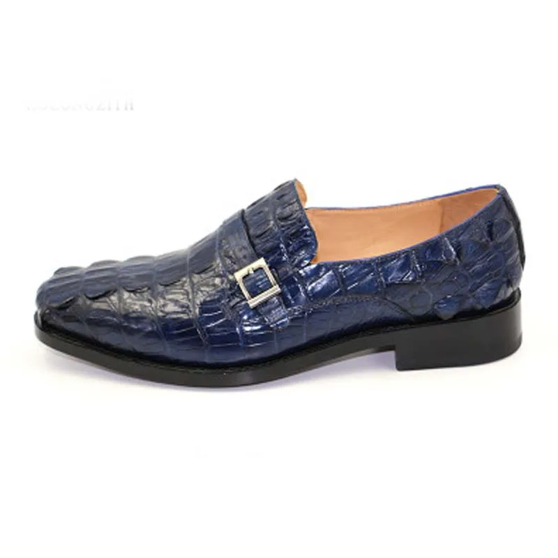 hubu high-end  crocodile shoes pure manual  blue  crocodile leather  tail men shoes  fashion men leather shoes  male shoes