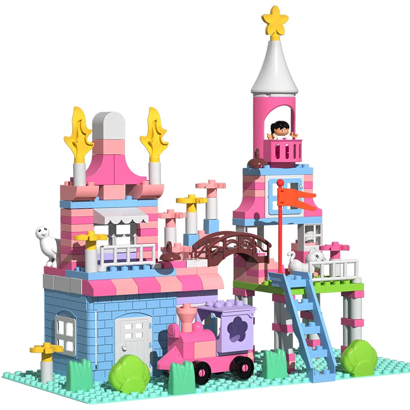 New Pink Princess Castle Blocks Toy House DIY Building Blocks Colorful Brick Toys For Children Christmas Girls Gift