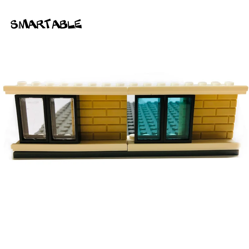 Smartable Sliding Door Set With Rail Glass Window Building Blocks Brick MOC Parts Toys For Creative House Store Villa 4sets /Lot