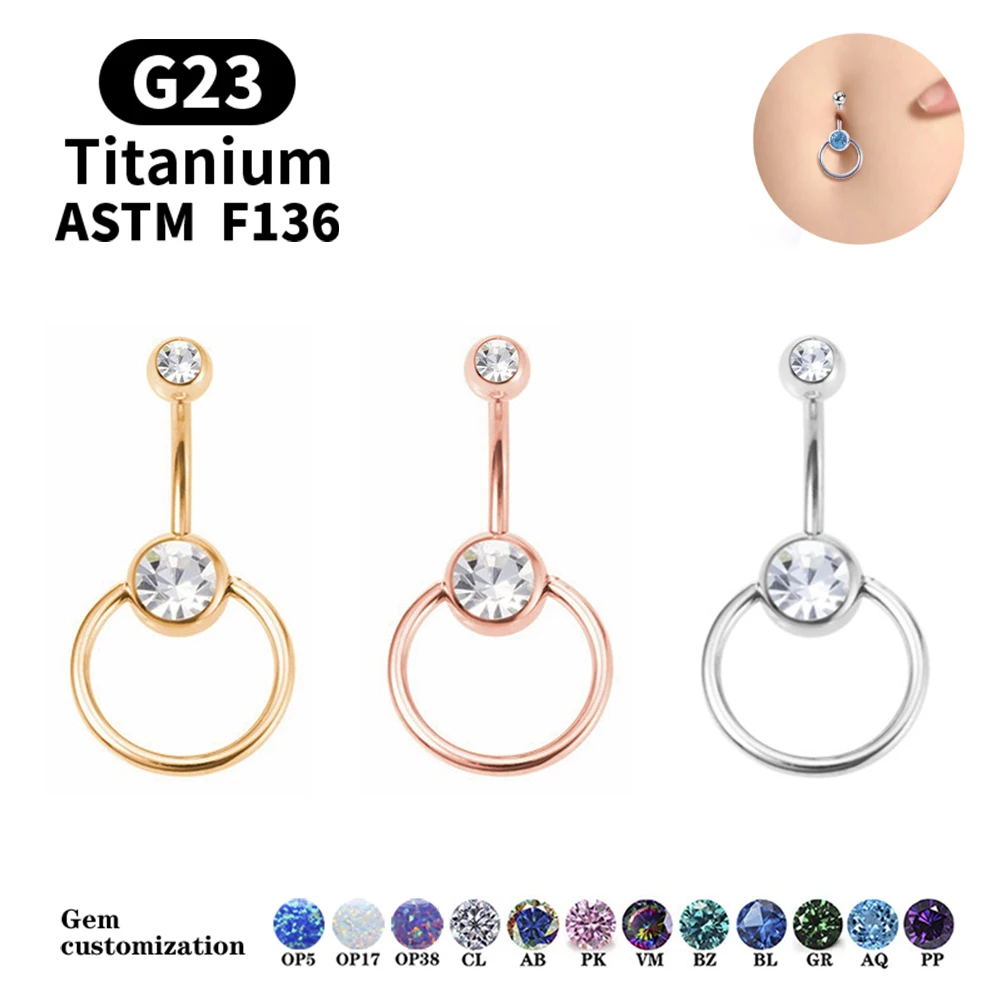 Women Sexy Romantic F136 Titanium G23 Double Bezel Setting Delicate Opal Zircon Belly Button Jewelry Piercing Navel Ring