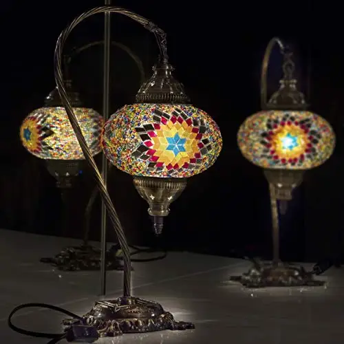 

Turkish Lamp, Tiffany Lamp 2021 Mosaic Stained Glass Boho Moroccan Lantern Table Lamp, swan Neck Handmade Desk Lighting Night At