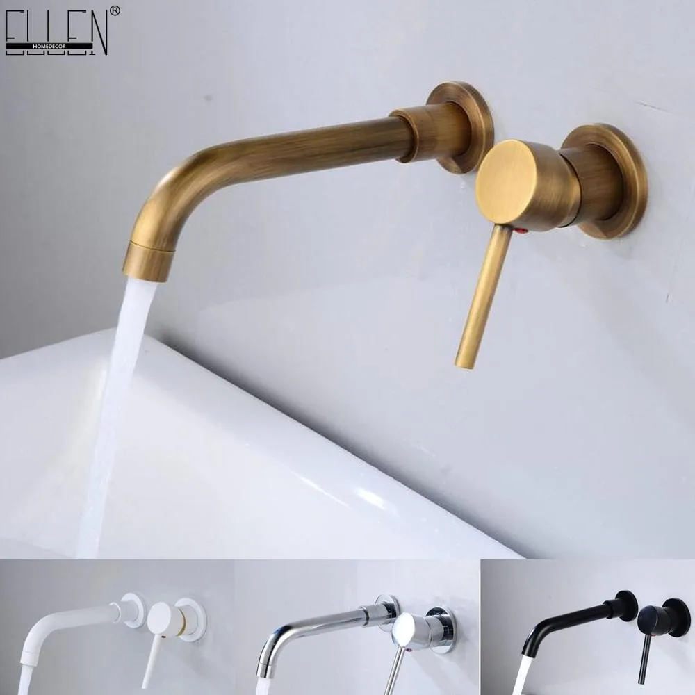 

Modern Brass Wall Mounted Bathroom Basin Faucet Wall Sink Swivel Spout Bath Mixer Tap Crane Antique Bronze Finished ELK202