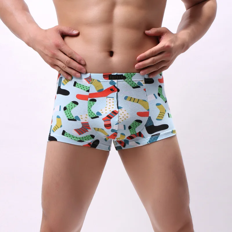 European Size Sexy Cotton Man Boxers Low Waist Cartoon Print Mens Boxers Breathable Male Underwear Cueca Calzoncillos Underpants