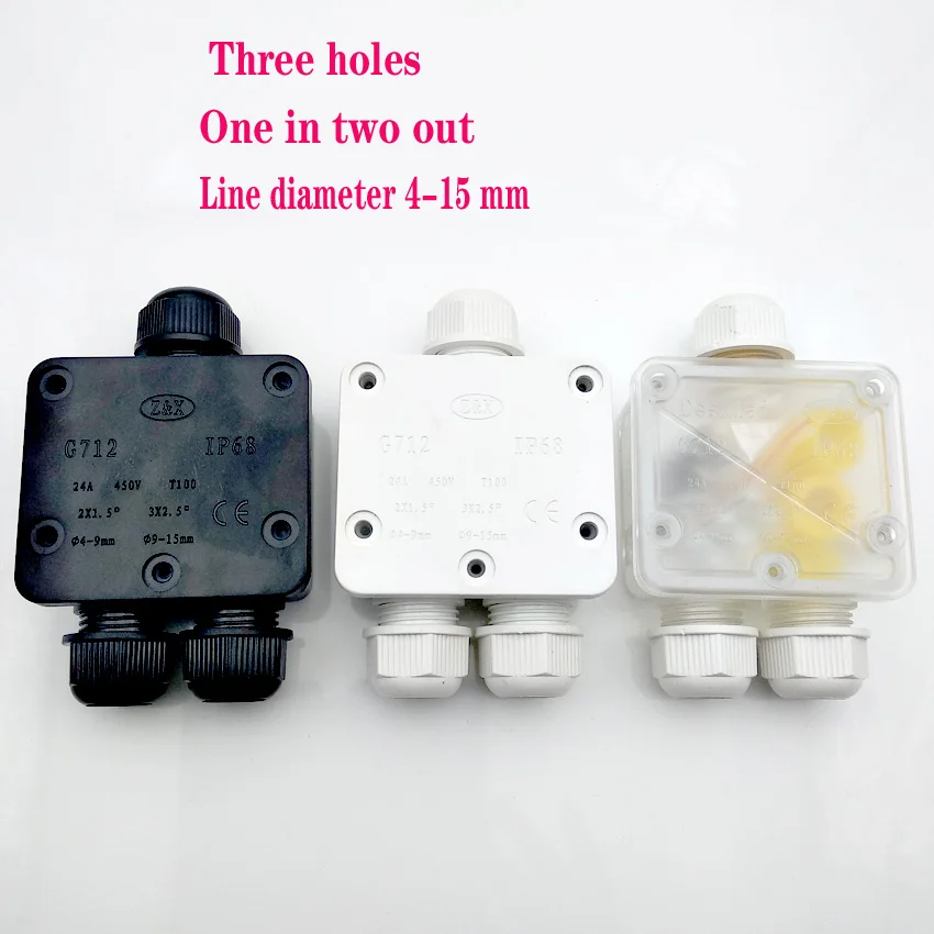 3 Way Plastic Waterproof External Electrical Junction Box Wire Connector IP68 Junction Cable Box for Outdoor External Wiring