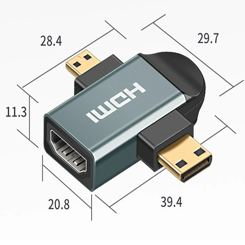 High Speed Mini HD revolution HDTV-Compatible Female Adapter Aluminum Alloy Housing HDTV Two In One Micro Revolution Connector