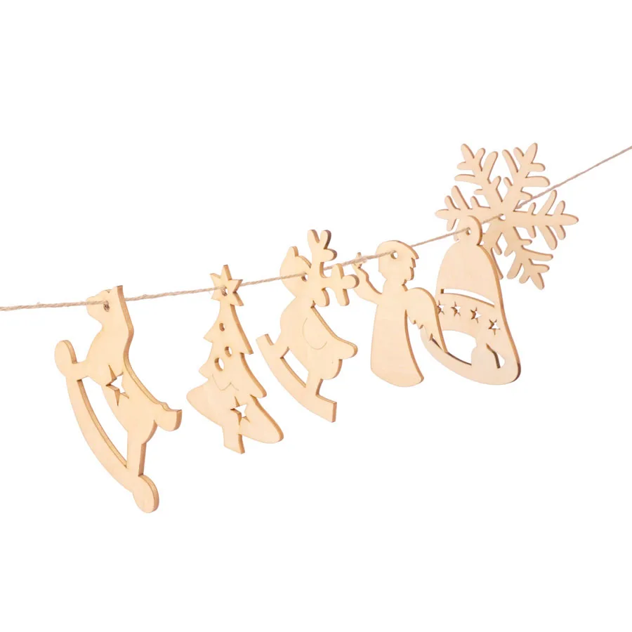 6pcs/Set Lovely Different Shape Wooden Christmas Ornament Hanging  Pendants New Year House Decoration Children Gift With Hole