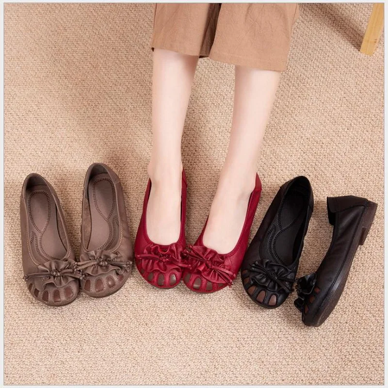 Free shipping Women Genuine Leather Mother Shoes Moccasins Women's Soft Leisure Flats Female Driving Shoes Flat Loafers 4 colors