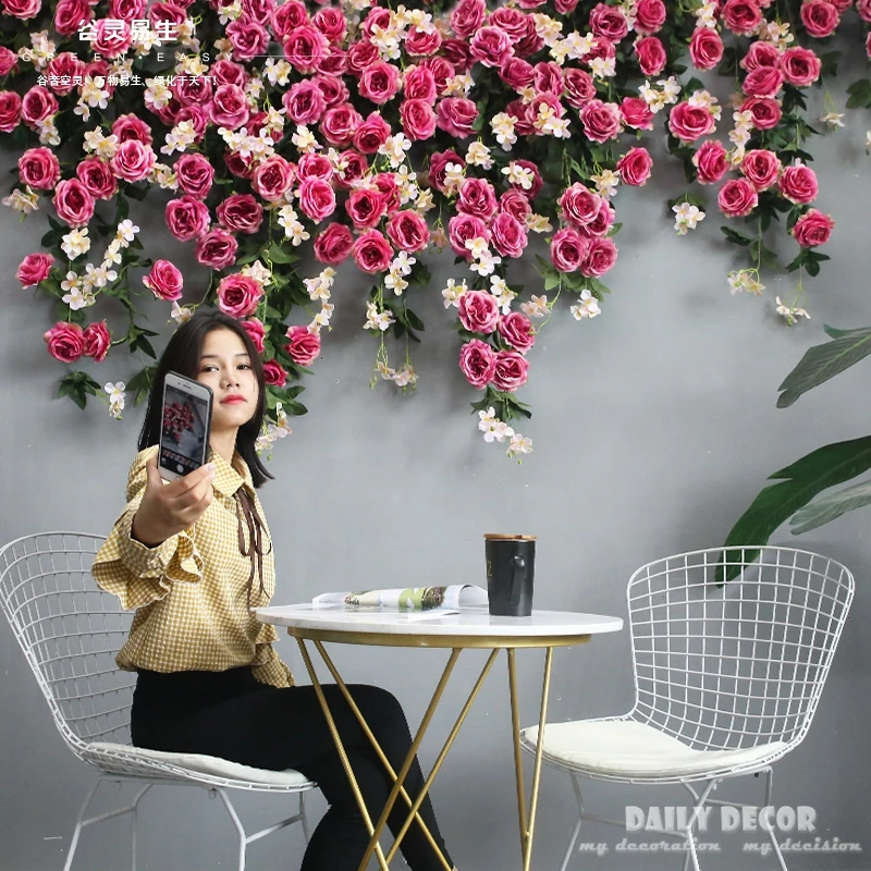 Hi-Q 130CM large artificial rose vines fake rose Flower strip wedding decorative flowers home wall decoration silk flowers vine