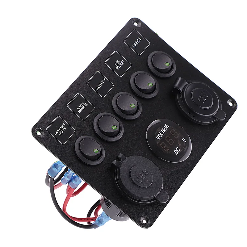 5 Gang Switch Panel Dual USB Port 12V Outlet Combination Waterproof for Car Marine Ship LED Toggle Rocker Switch Panel