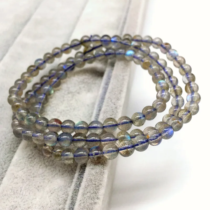 AA Quality 4 MM Nature Labradonite Round Bead Woman Bracelet 53 CM Girl Necklace Not Glass Gary Moon Stone New Hot Jewelry