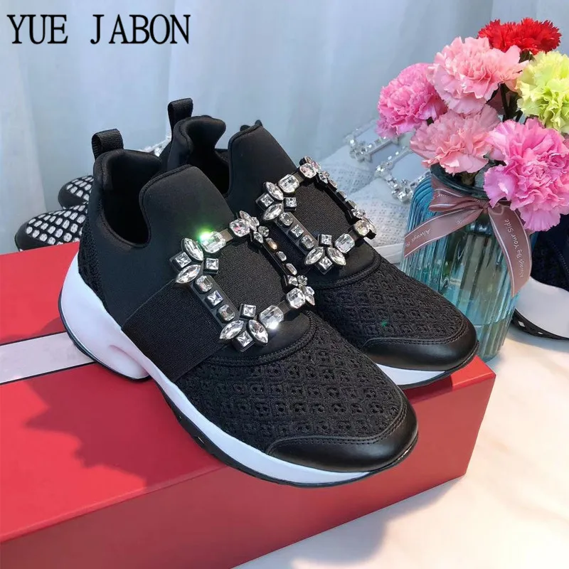 Hot Crystal Square Buckle Air Mesh Sneakers Women Leather Platform Thick bottom Flat Breathe Shoes Casual Shoes For Women