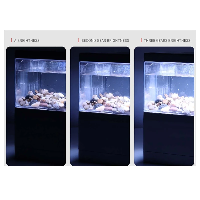 Desktop Mini Fish Tank with Filter LED Light Aquarium Tropical Freshwater Phone & Pad Holder Hydroponic Plants Basket for Home