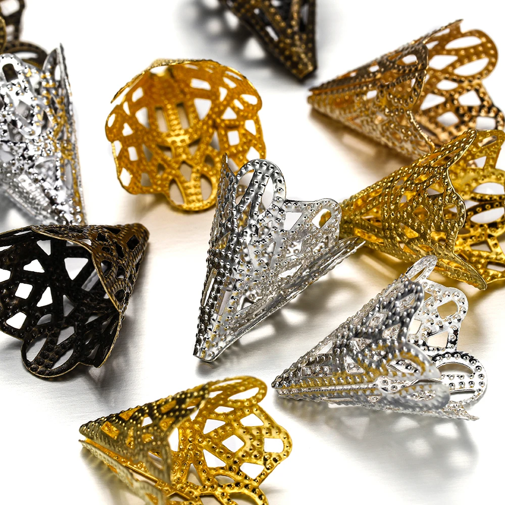 30pcs 17x20mm Charms Filigree Flower Shape Cone Beads Cap For DIY Earring Necklace Jewelry Finding Making Supplies Accessories