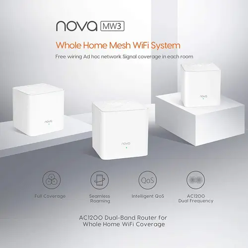Imagen 2 del producto Sistema WiFi Tenda Nova Mesh (MW3) - Hasta 3500 pies cuadrados. Enrutador WiFi de cobertura para toda la casa y extensor de repuesto enrutador de malla AC1200