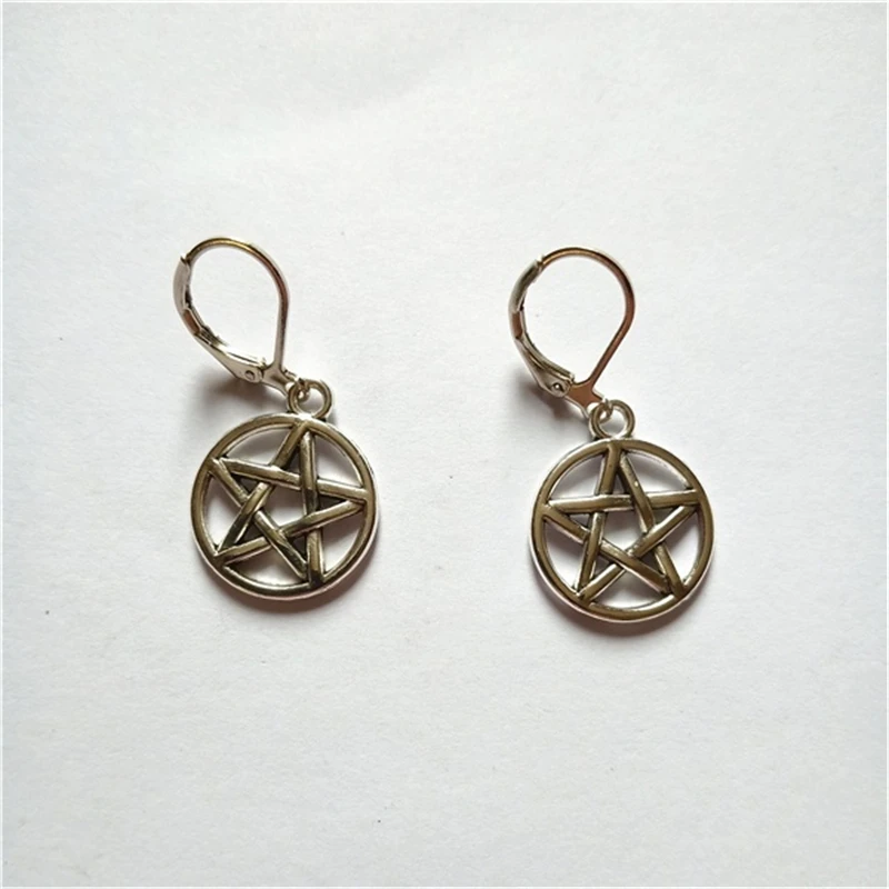 Pentagram Leverback Earrings, Wiccan Leverback Earrings, Goth Earrings, Witch Earrings, Witch Jewelry, Pentacle Earrings