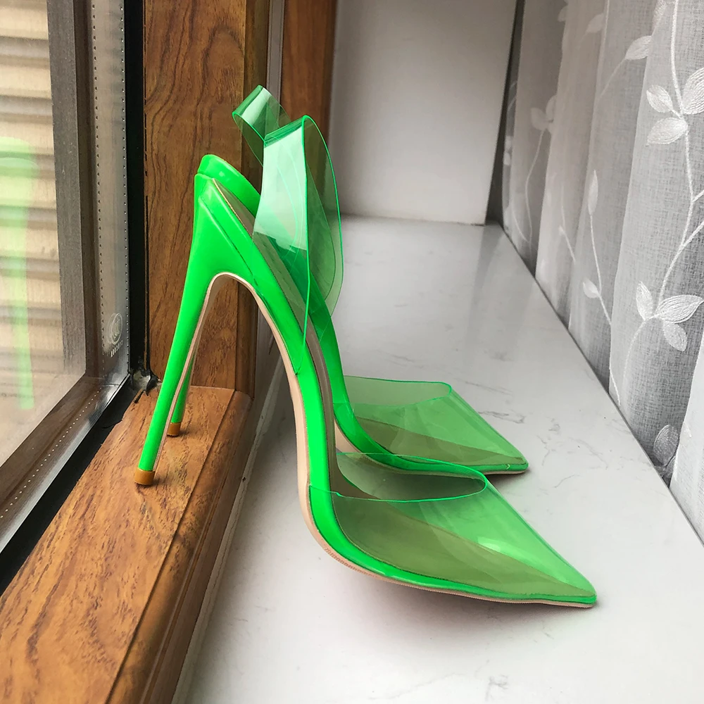 Tikicup estate donna morbido PVC verde punta a punta tacco alto sandali con cinturino Designer Stiletto pompe scarpe da festa 8cm 10cm 12cm