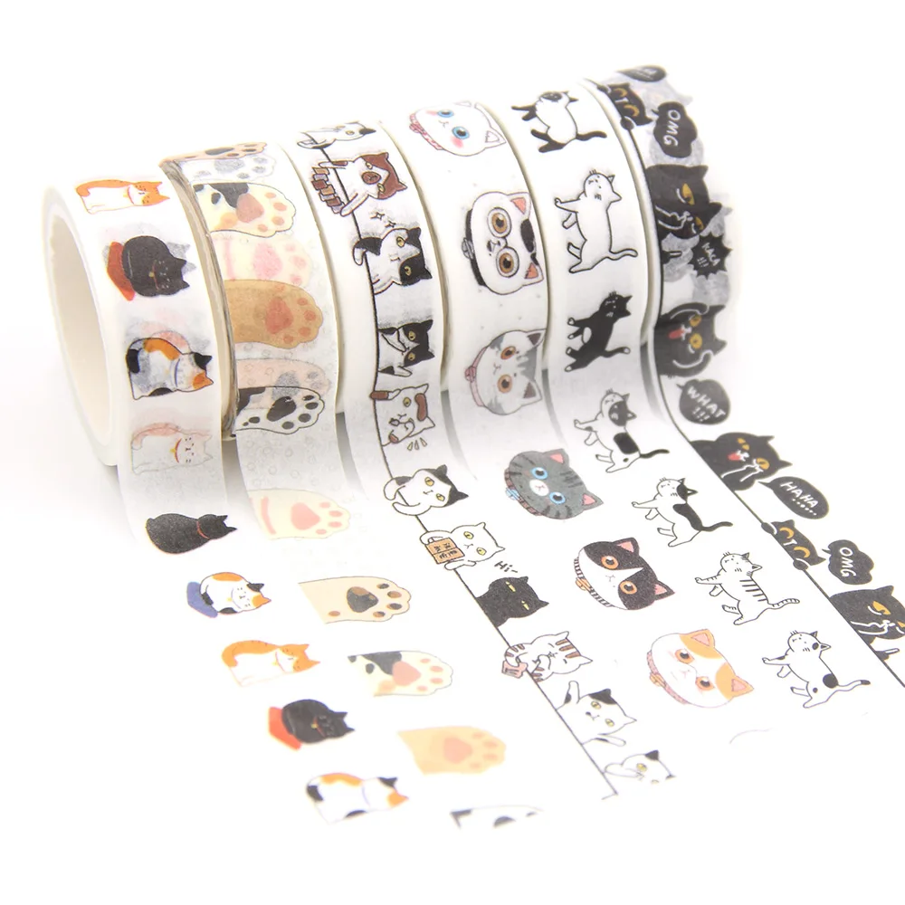 1PC 15MM*5M Cute Kawaii Adorable Cat Adhesive Paper Washi Tape Masking Tape DIY Scrapbooking Stick Label