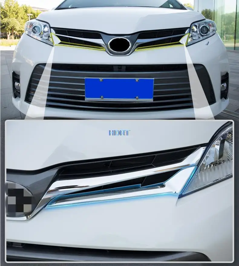 for Toyota Sienna 2018-2020 ABS chrome / Carbon fibre 2pcs front head car face logo upper air intake vent airscoop grille trim